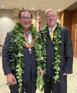 Photo: Trustee Keliʻi Akina and the Honorable Associate Justice Todd Eddins