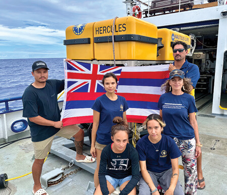 Photo: Jacob Wessling, Mahinalani Cavalieri, Kukui Gavagan, Jaina Galves, Malia K. Evans, and Daniel Kinzer with ROV “Hercules”