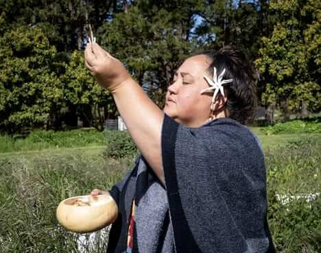 Uilani-Moore-Wesley Photo: U'ilani Moore-Wesley offers a prayer for medicine harvested at Xa Kako Dile