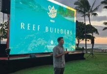 New Climate Action Documentary on Coral Restoration Photo: Kuleana Coral Restoration co-founder Alika Garcia speaks at the premiere of Reef Builders at Ko ʻOlina