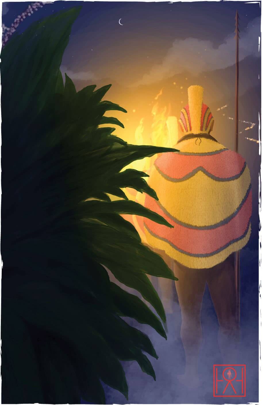 Illustration: Hedge of kī plants with huakaʻi pō