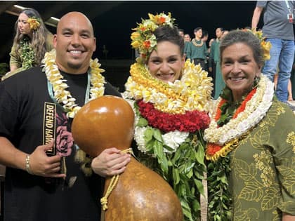 Photo: Trustee Keoni Souza and Kumu Hula Leināʻala Pavao Jardin