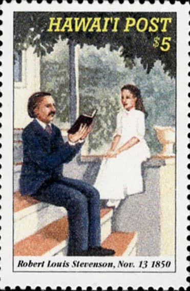 Postage stamp featuring Princess Ka‘iulani and Robert Louis Stevenson