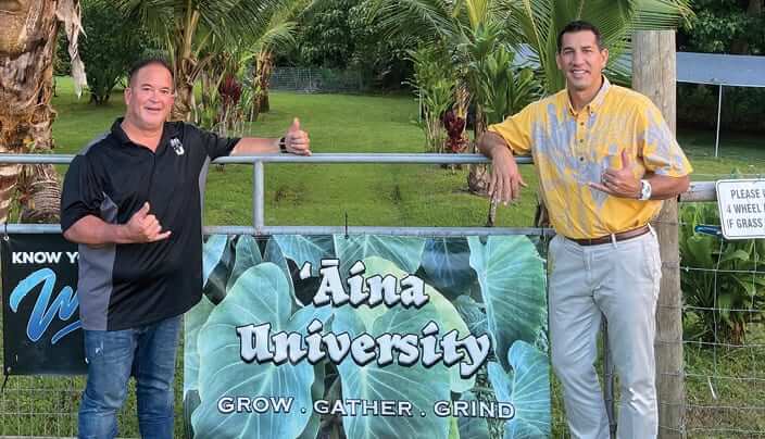 Photo: Trustee Kaialiʻi Kahele and Kāwika Lewis at ʻĀina University