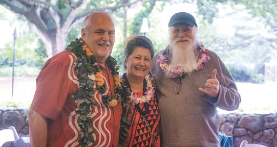 Photo:Waimea Valley Executive Director Richard Pezzulo, Hiʻipaka Manager Leilani Kupahu-Marino Kahoano, and Hiʻipaka Manager Bob Leinau