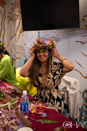 Photo: OHA lei poʻo making Workshop during the 2026 Merrie Monarch Festival