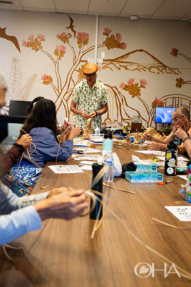 Photo: OHA Lauhala Workshop during the 2026 Merrie Monarch Festival