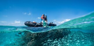 Below the Surface: A Burden Washed Ashore Photo: Papahānaumokuākea Marine Debris Project (PMDP) technicians remove a large, derelict fishing net