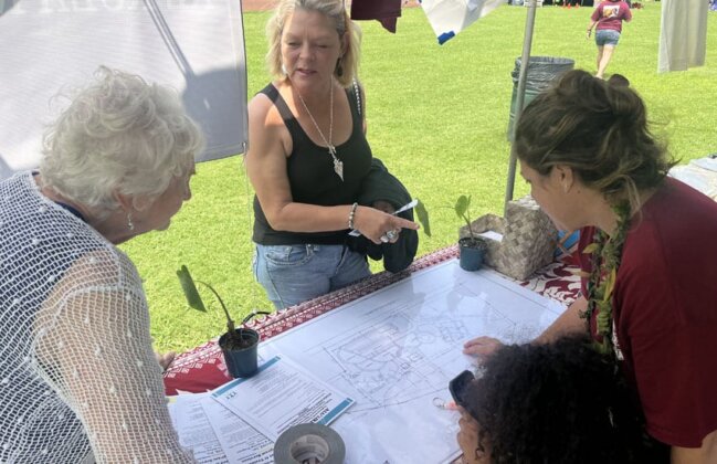 Photo: Visitors check out plans for the new cultural center