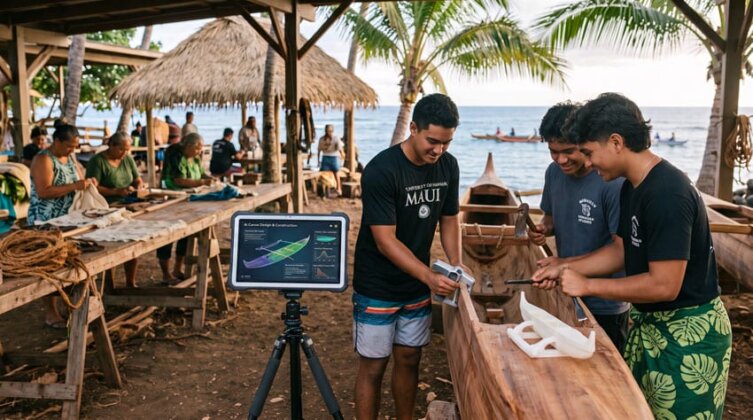 Photo: Kanaka using AI to build a canoe
