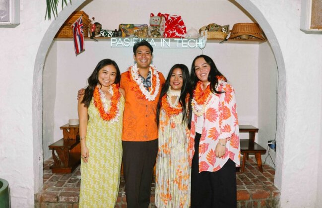 Photo: Lia Ikeda, Evan Naiʻaomana Castro, Sage Keʻalohilani Quiamno, and Leimomi Bong