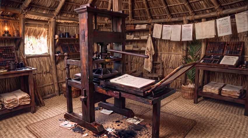 An AI-generated image of the original Ramage printing press
